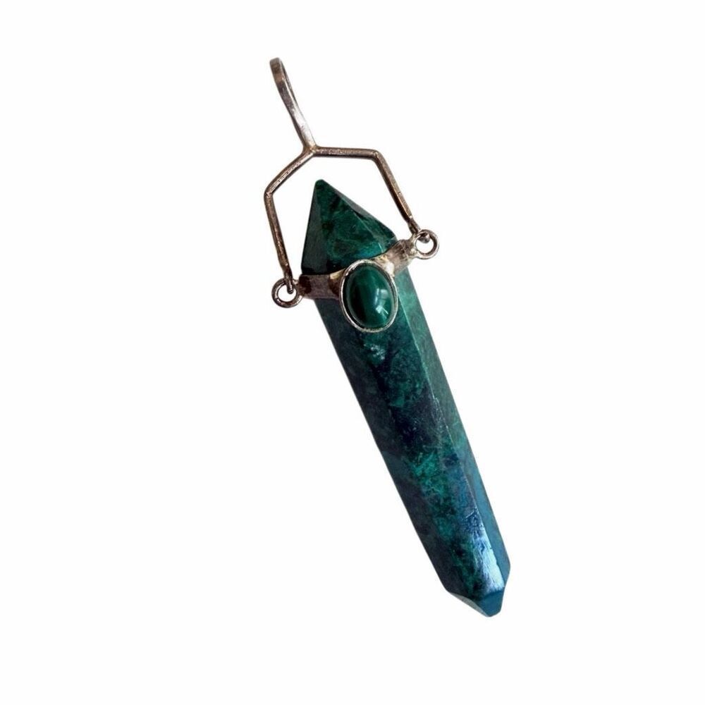 Vintage Sterling Silver Chrysocolla Crystal Point Pendant